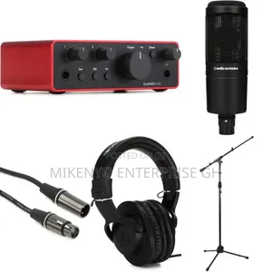 Focusrite Scarlett Solo 4th Gen, AT2020 Mic, M20x Headphones Bundle