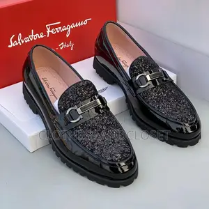 Salvatore Ferragamo Black Leather Loafers with Glitter Vamp
