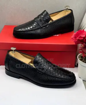 Salvatore Ferragamo Black Leather Loafers - Snake Pattern