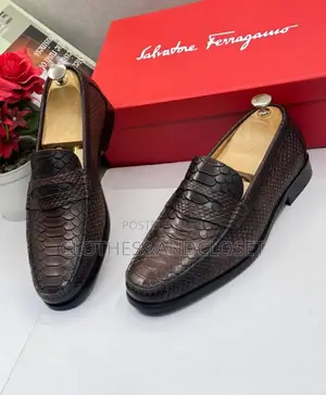 Salvatore Ferragamo Brown Embossed Leather Penny Loafers