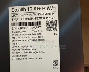 MSI Stealth 16 AI Studio Laptop - Intel Core Ultra 9, RTX 5070 Ti