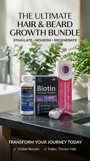 Kirkland Minoxidil 5% Solution + Derma Roller + Biotin Bundle