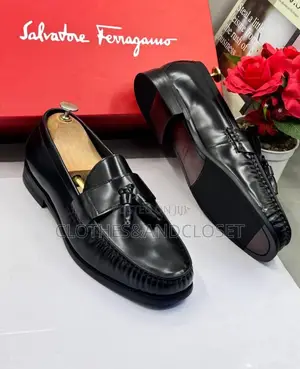 Salvatore Ferragamo Black Leather Tassel Loafers