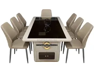 6 Seater Glass Top Dining Table with Storage Base & Chairs