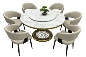 Luxury 6 Seater Round White Marble Dining Table