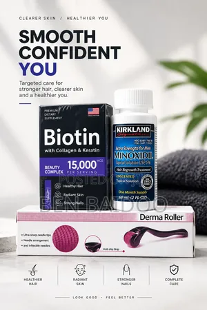 Kirkland Minoxidil + Derma Roller + Biotin Hair Regrowth Combo