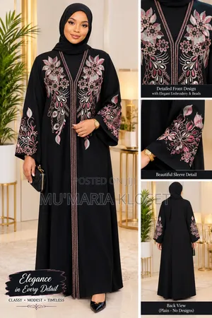 Modest Black Egypt Abaya with Embroidery and Stones