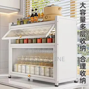 Kitchen Countertop Storage Rack with Fluted Doors