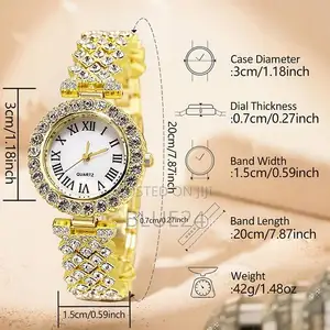 Fashion Luxury Women Gold Watch Bracelet Necklace 6-Piece Set