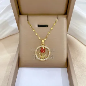 Tulip and Rose Pendant Necklace with Hollow Circle Design
