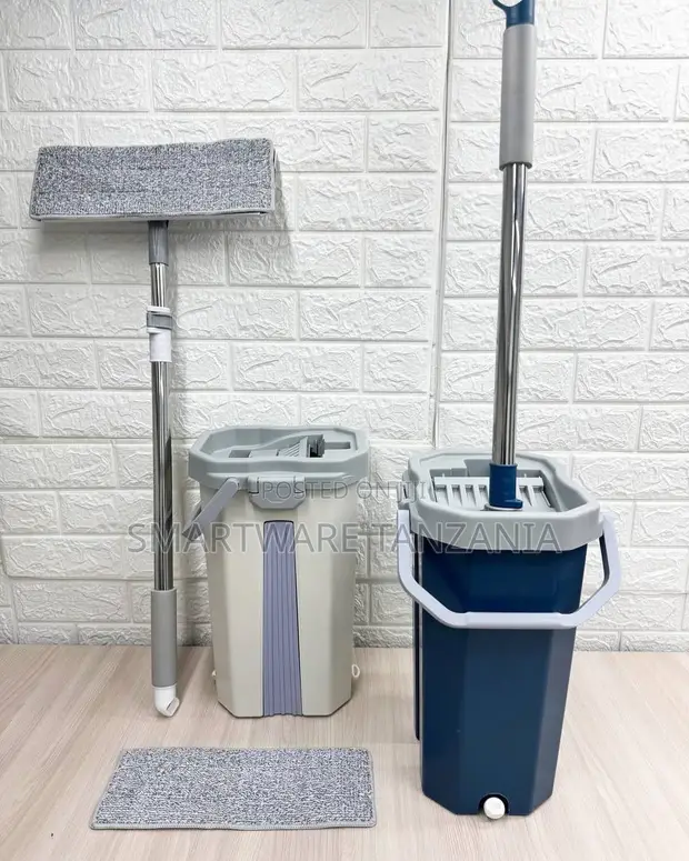 Self-Wringing Flat Mop and Bucket Set - Microfiber - 1