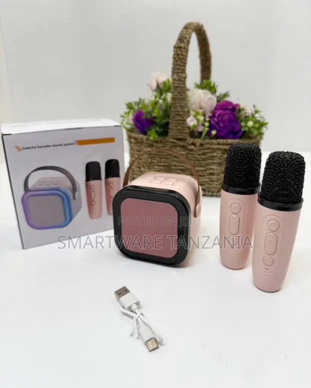 Spika ya Karaoke ya Bluetooth yenye Machela 2 Isiyo na Waya (Pink) - 1