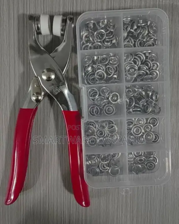 Metal Snap Button Plier Kit with 100 Silver Press Studs - 1