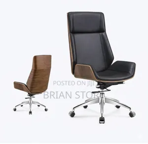Executive High-Back Office Chair with Walnut Accents