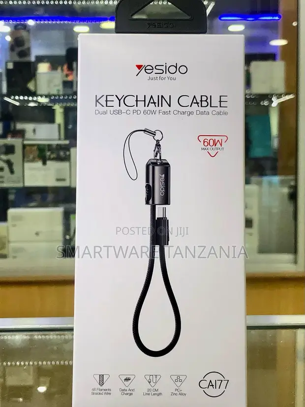 Yesido CA177 Dual USB-C 60W Keychain Cable 20cm Braided - 1