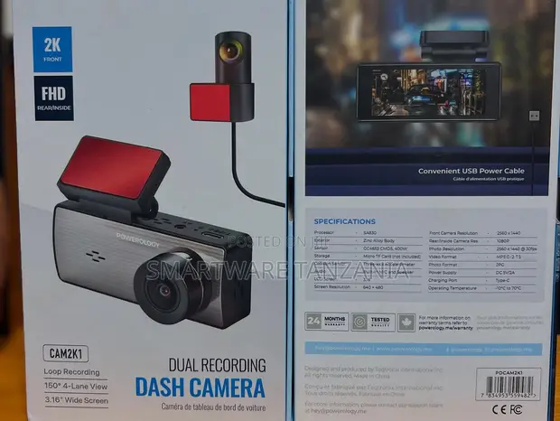 Powerology CAM2K1 Dual Dash Camera Front FHD Rear - 1