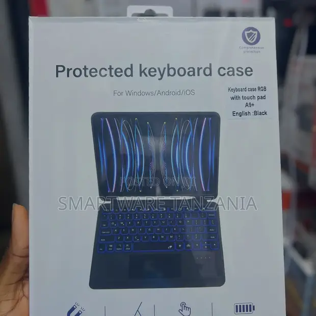 Kasha la Kinanda la RGB na Touchpad kwa Kompyuta Kibao A9 Plus (Nyeusi) - 1