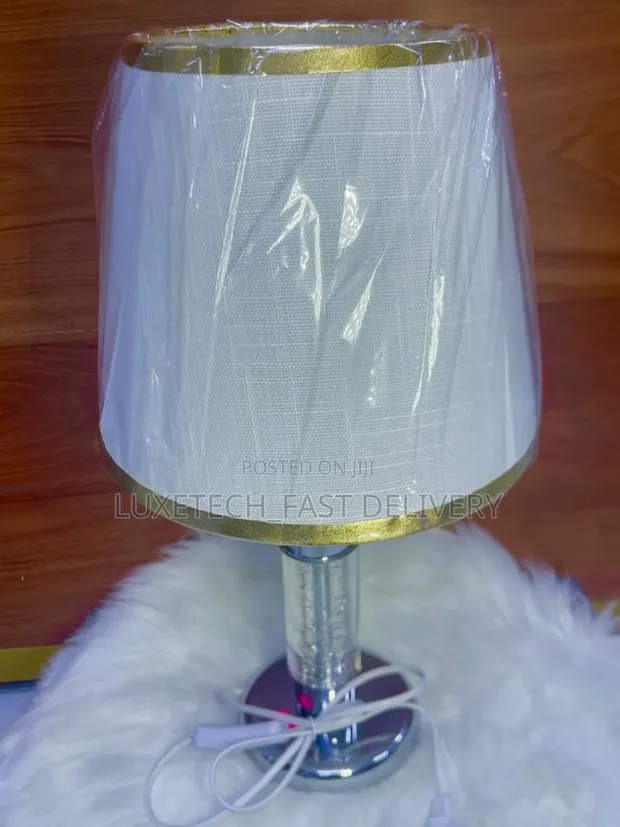Bedside Lamp with White Fabric Shade & Crystal-Style Base - 1