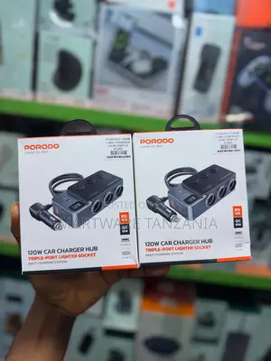 Porodo 120W Car Charger Hub: Triple Socket, PD 35W, QC 18W