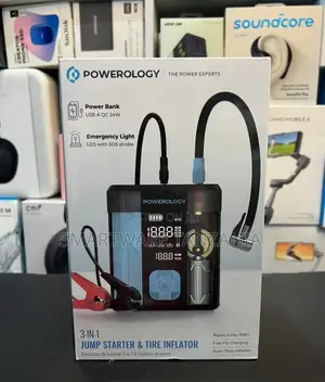 Powerology 3-in-1 Jump Starter, Tire Inflator, Power Bank