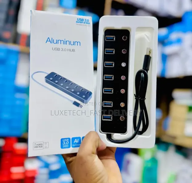 Aluminum 7-Port USB 3.0 Hub with Switches - 1