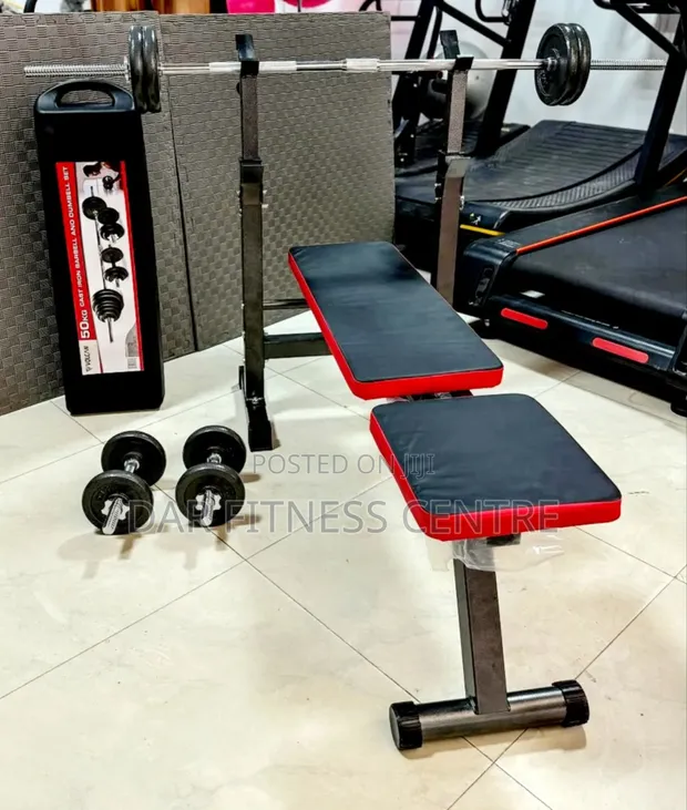 50kg Dumbbell Set with Flat Bench - 1