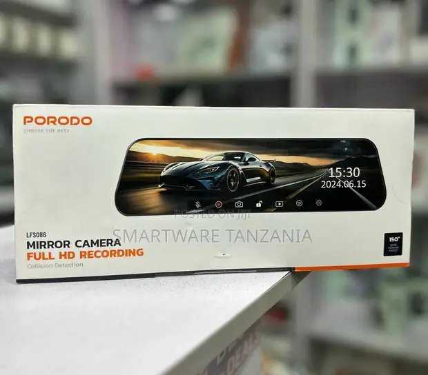 Porodo LFS086 Mirror Dash Cam Full HD 150 Degree Collision Detection - 1