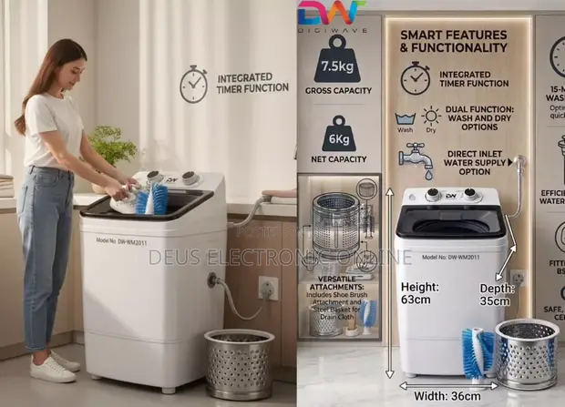 Digiwave Mashine ya Kufua 7.5kg - 1