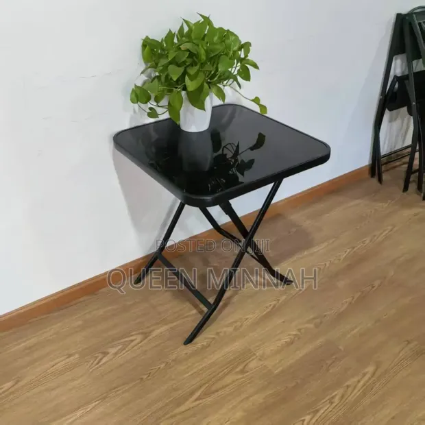 60cm Folding Glass Table - Black - 1