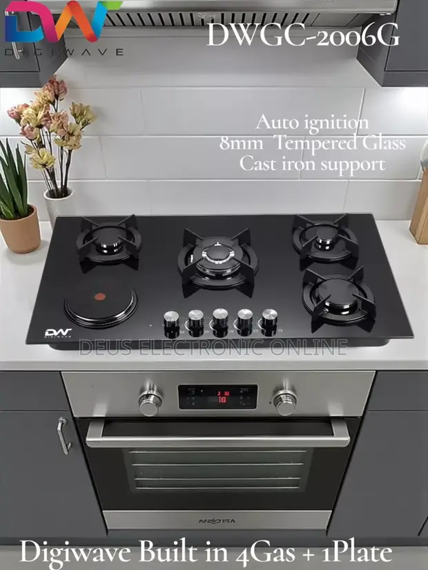 Digiwave Jiko la Kujengea Lita 4 za Gesi + 1 Plate Kioo - 1