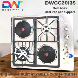 Digiwave Jiko la Gesi Lililojengwa Ndani (2 Vichomeo vya Gesi + 2 Sahani za Umeme)