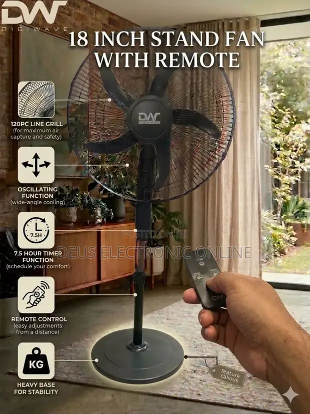 Digiwave 18-inch Stand Fan yenye Remote - 1