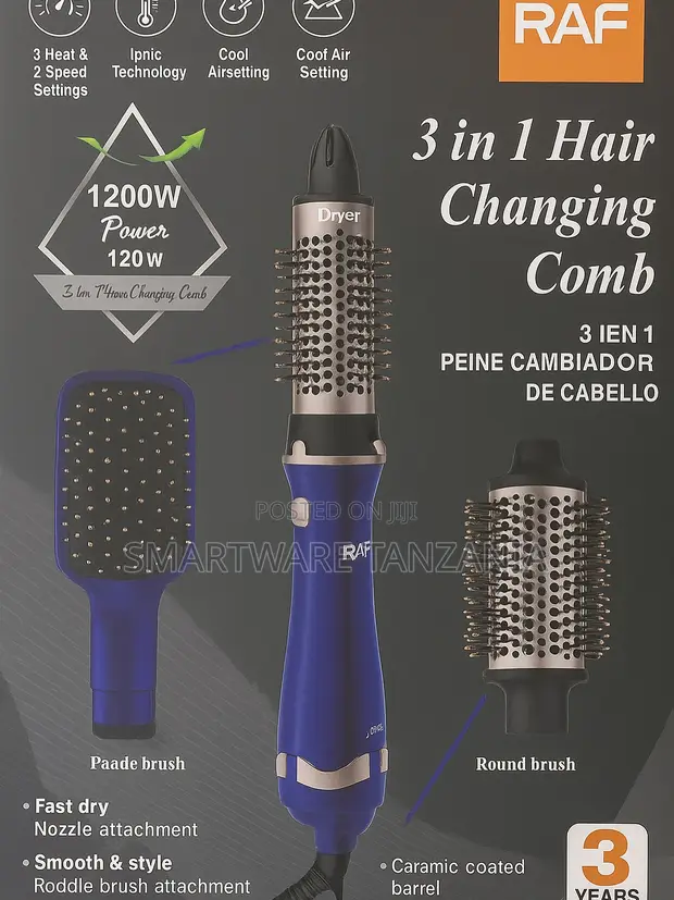 RAF 3-in-1 Hair Dryer Brush 1200W Ceramic Styler - 1