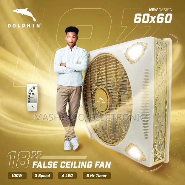 18 Inch Dolphin Surface Ceiling Fan 60x60 - Gold - 1