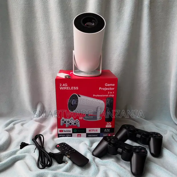 Projector ya Mchezo Isiyo na Waya 2-in-1 Wi-Fi 6 na Vidhibiti 2 - 1