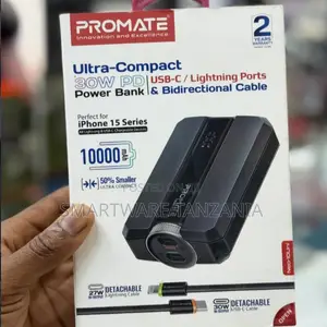 Promate 30W PD 10000mAh Power Bank Ndogo Sana