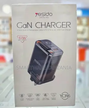 Yesido YC146 67W GaN Charger na Port 3 na Kebo Iliyojengewa