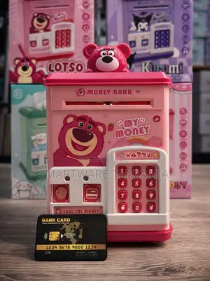 Lotso Bear Kids ATM Piggy Bank Safe with Password Lock (Pink)