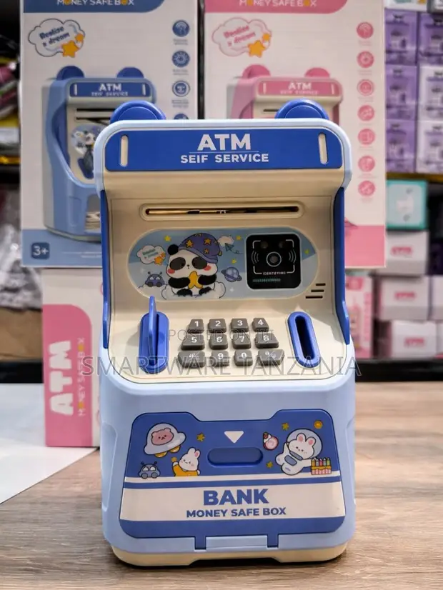 Kids ATM Money Safe Box - Blue Panda Face Recognition Lock - 1