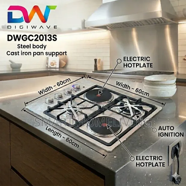 Digiwave Hob Iliyojengwa Ndani 2 Gesi + 2 Plate za Umeme - 1