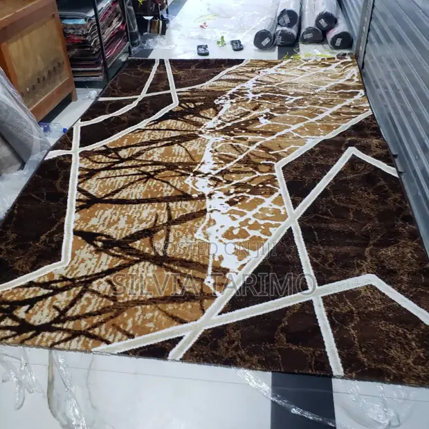 Carpet ya Kisasa ya 3D ya Kifahari - Muundo Maridadi wa Kahawia Usio na Kawaida - 1
