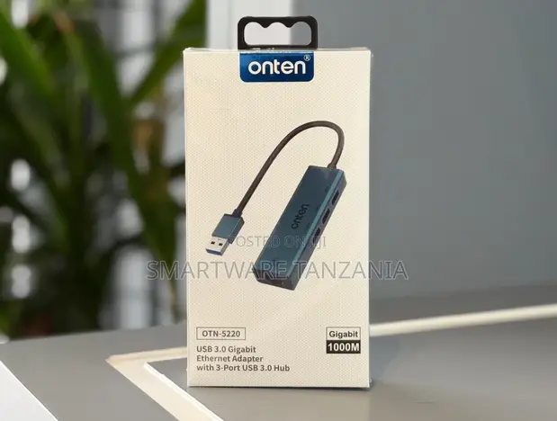 Onten OTN-5220 USB 3.0 Gigabit Ethernet Adapter with 3-Port Hub - 1