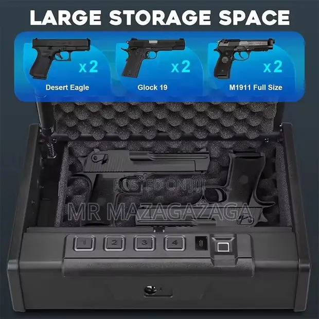 Biometric Gun Safe Box with Keypad & Key - 1