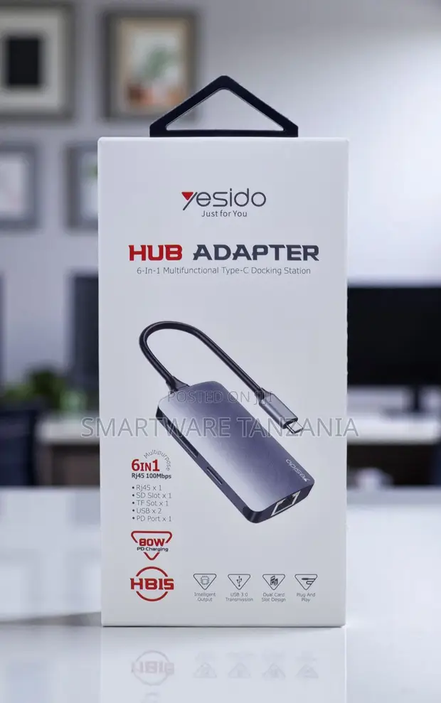 Yesido HB15 6-in-1 USB-C Hub (RJ45, SD/TF, 80W PD) - 1