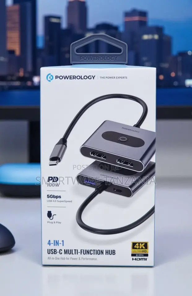 Powerology 4-in-1 USB-C Hub HDMI 100W PD 5Gbps - 1