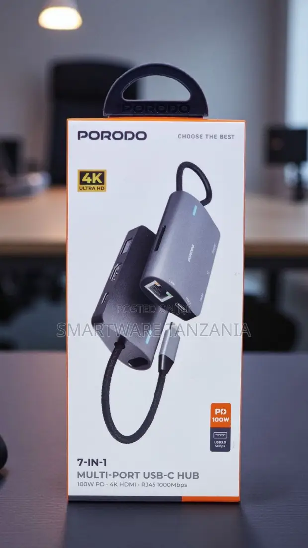 Porodo 7-in-1 USB-C Hub HDMI RJ45 1000Mbps PD 100W - 1
