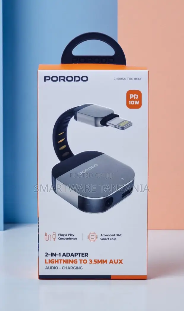 Porodo 2-in-1 Adapta ya Lightning kwenda 3.5mm Aux na Kuchaji 10W - 1