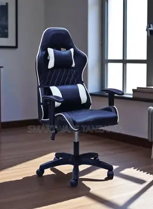 Ergonomic Gaming Chair - Navy Blue & White PU Leather