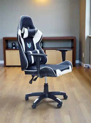 High Back Gaming Chair - Black & White PU Leather Recliner