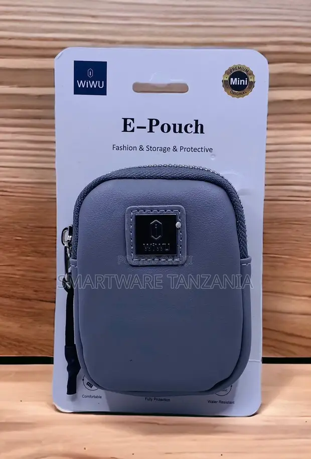 Wiwu E-pouch Mini Blue Leather Zipper Pouch Water Resistant - 1